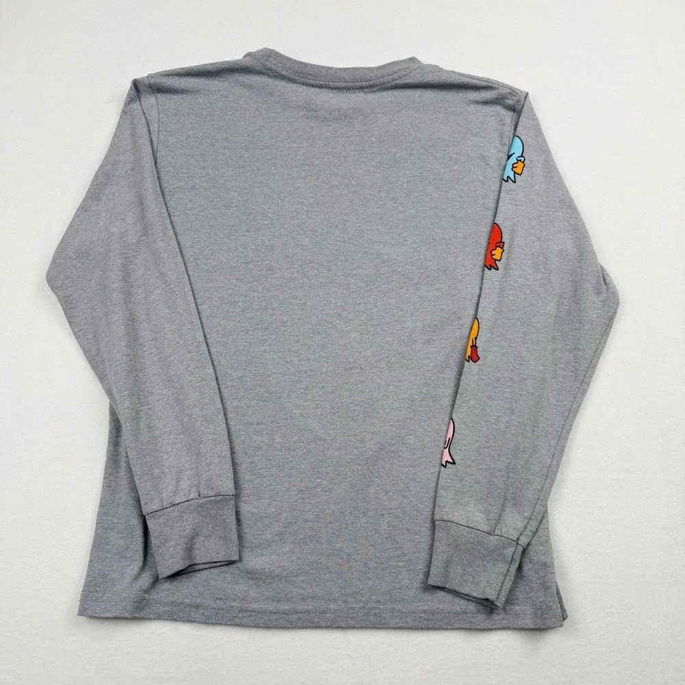 Pac-Man Long Sleeve Graphic T-Shirt Kids Medium 10/12 Gray Ghost Sleeve Gamer - Picture 4 of 4